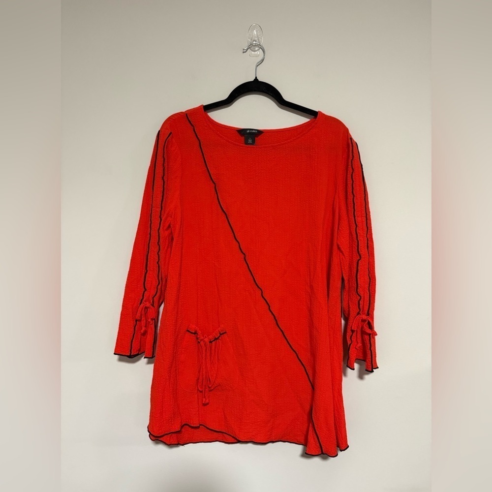 Ali Miles Orange Crinkle Tunic Size Large NWT Textured Lightweight Asymmetrical